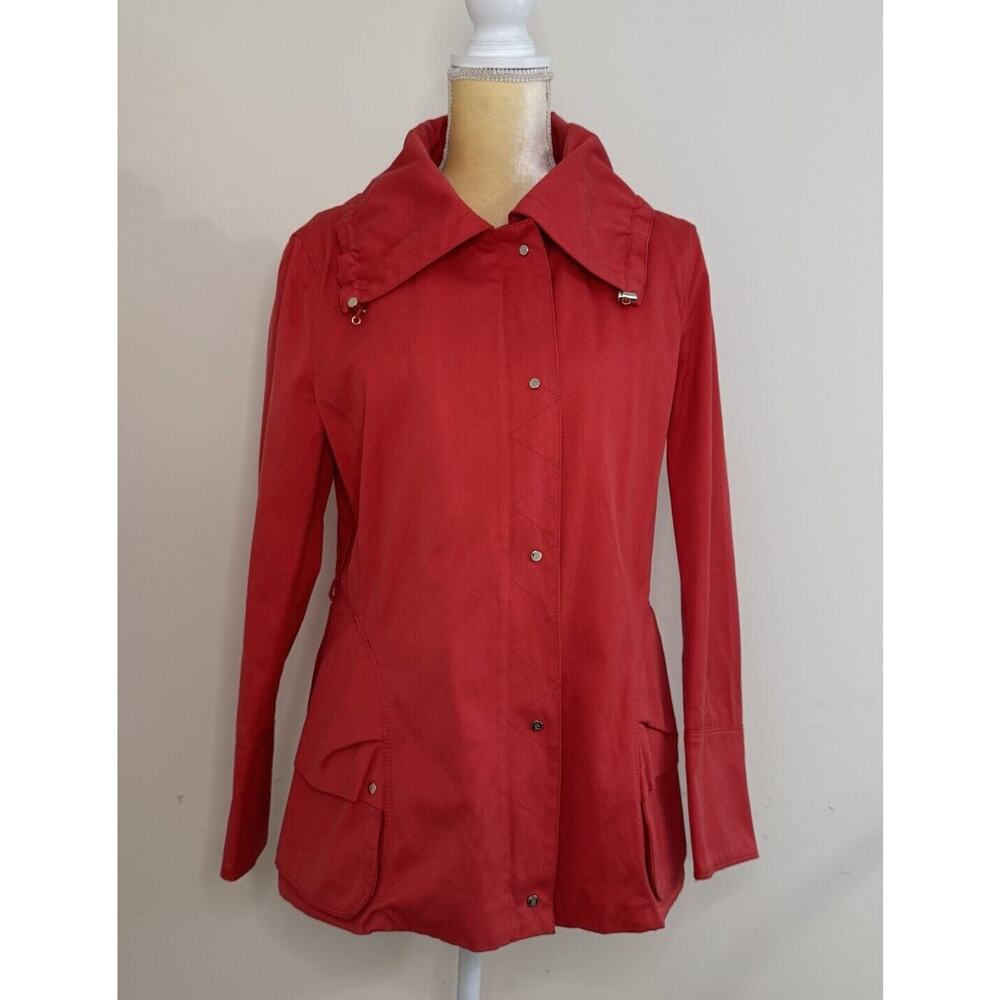 Carolina Herrera Cotton Spring Jacket Size Medium Red Coral Lined - Picture 2 of 15